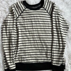 Marine Layer Black and Cream Reversible Striped Long Sleeve Raglan